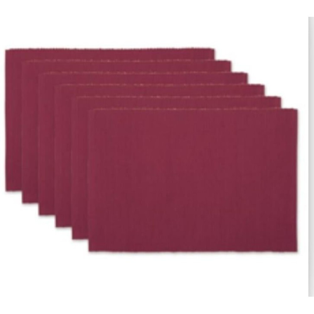 DII Basic Everyday Ribbed Tabletop 100% Cotton, Placemat Set, 13x19, Barn Red, 6